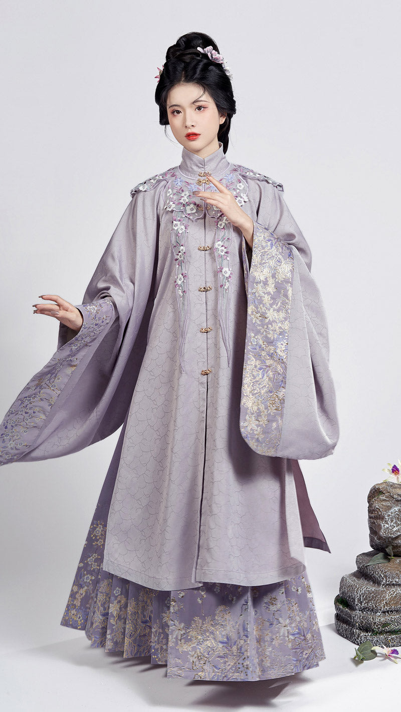 Violettes Hanfu Mamianqun Rock-Anzug im Vintage-Stil mit Stickerei im alten chinesischen Stil
