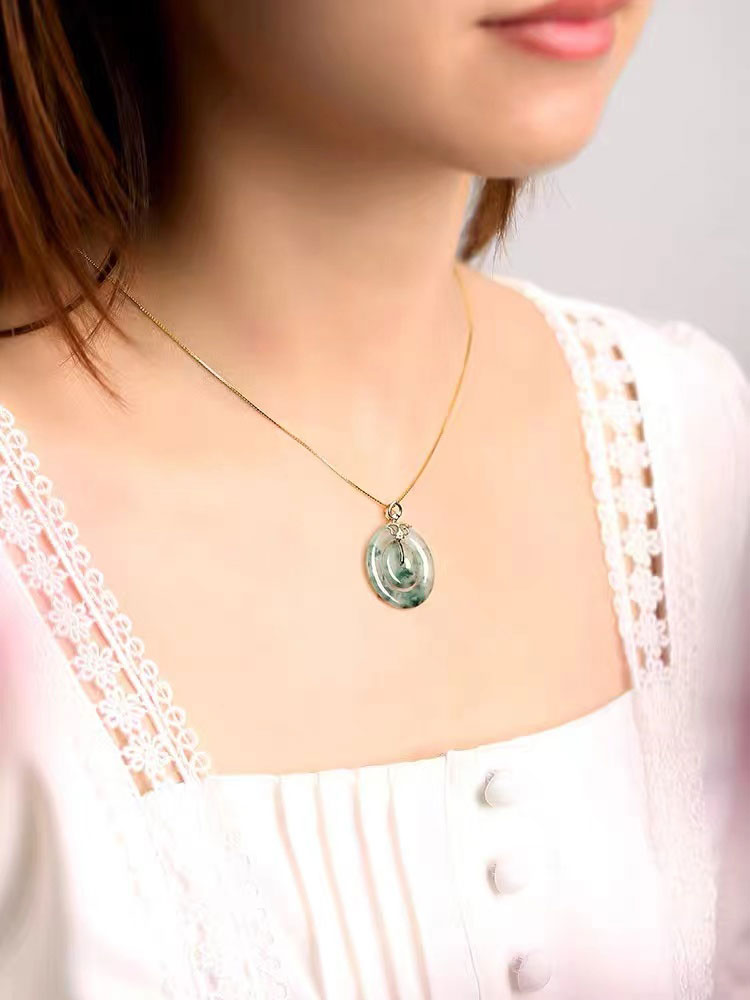 Natural Ice Jadeite Jade Chinese Concentric Knot「Health Harmony & Happiness」Ping An Kou Pendant Necklace for Women-05