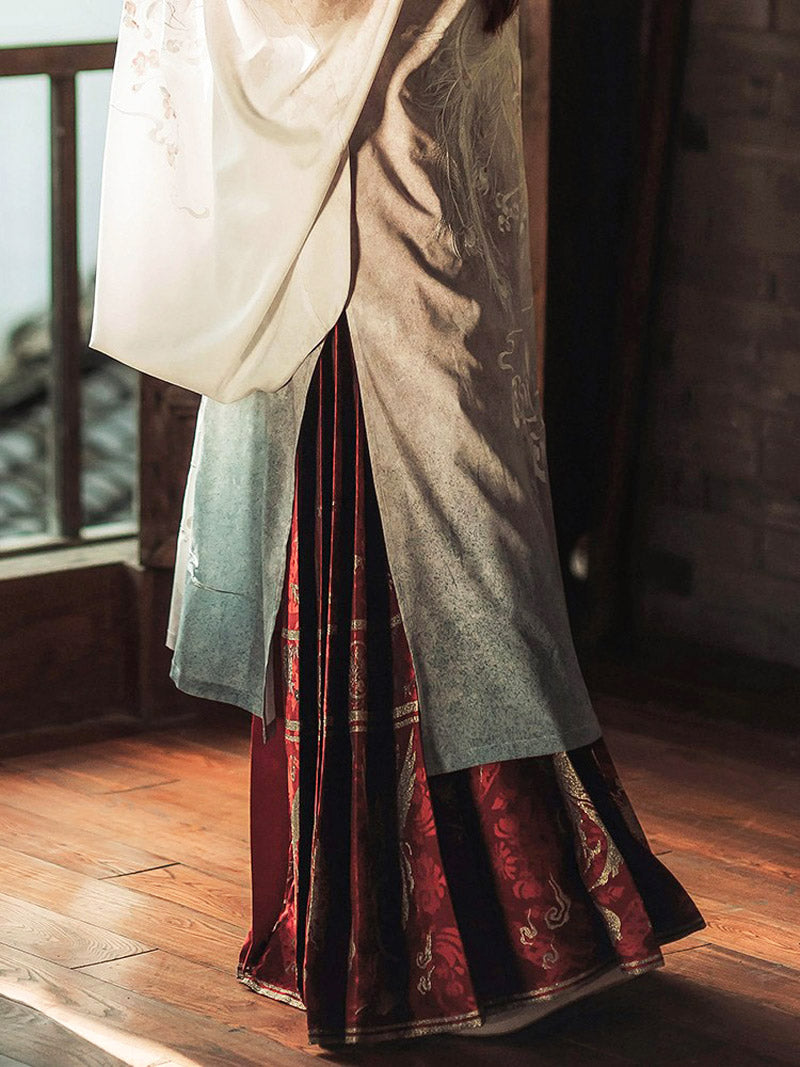 Woven Gold Phoenix and Xiangyun Floral Yarn-dyed Jacquard Cloth Horse Face Skirt Morden Hanfu Mamianqun-05