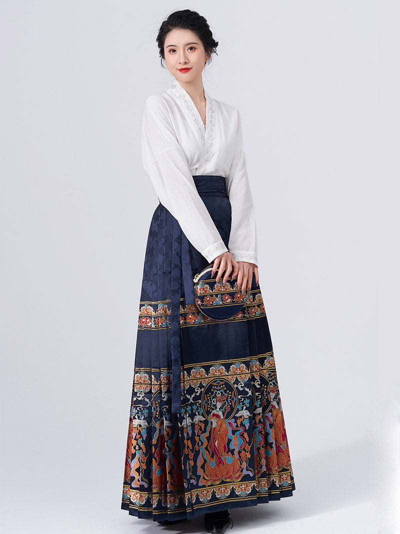 Dunhuang Feitian Pattern Yarn-dyed Jacquard Cloth Mamianqun Hanfu Skirt Morden Hanfu Skirt