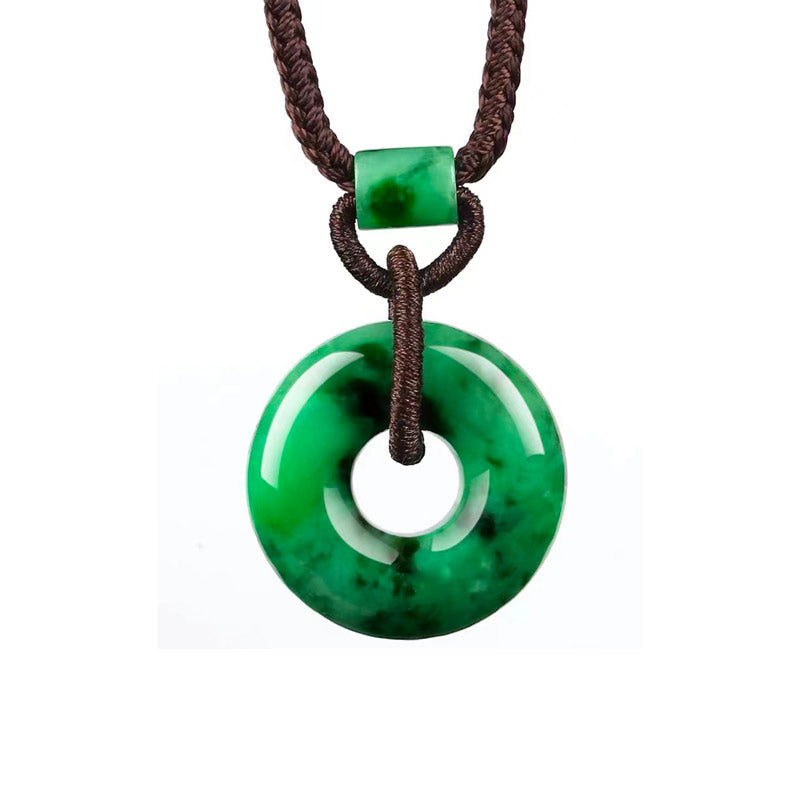Natural Emerald Green Ice Jadeite Jade Chinese「Ping An Kou」Pendant Necklace for Women and Men-02