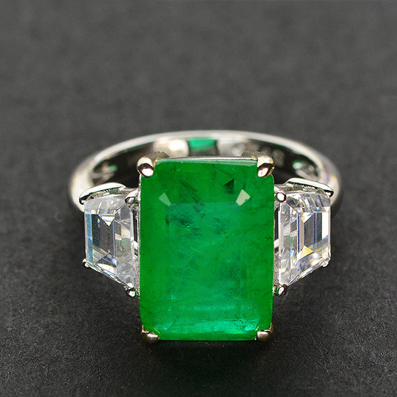 Handmade Antique Three Stone Emerald Cut Cubic Zirconia Ring