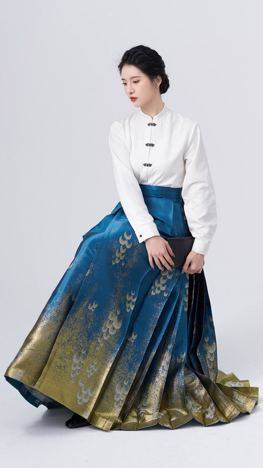 The Sea Glinted in The Moonlight - Embroidery Mamianqun Hanfu Skirt-01