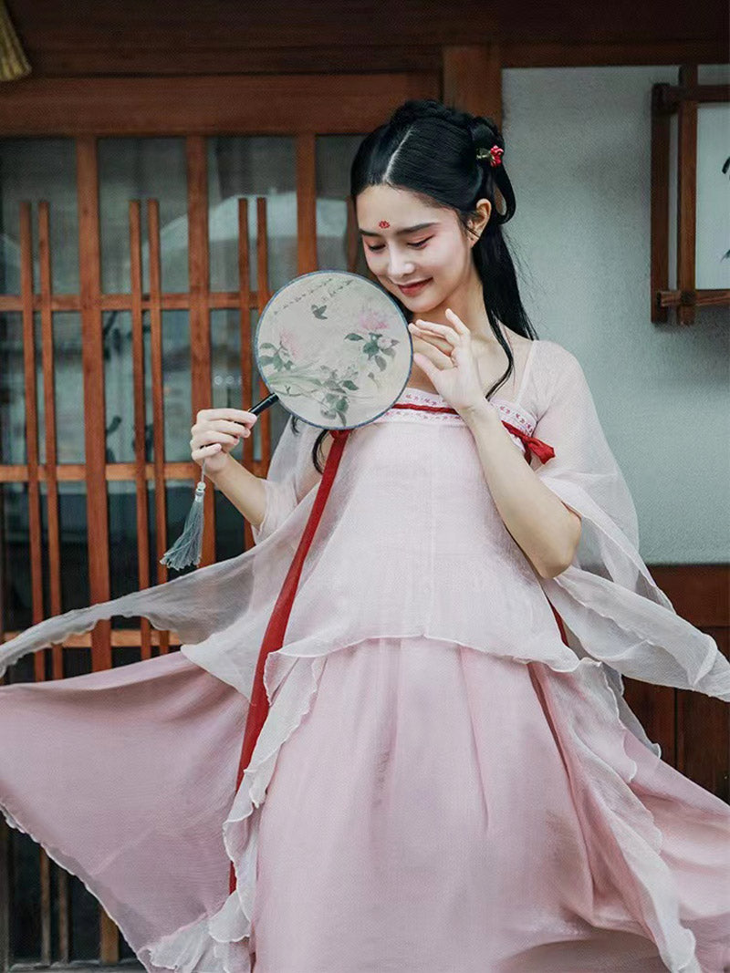 Pink Modern Hanfu Dess Daily Hanfu Skirt Chinese Style Chiffon Fairy Dress-05