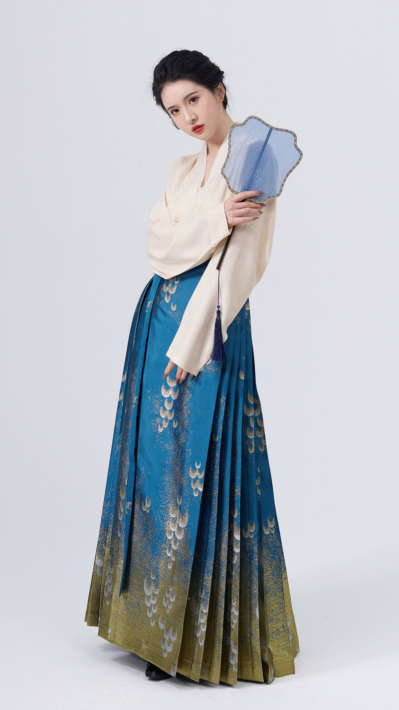 The Sea Glinted in The Moonlight - Embroidery Mamianqun Hanfu Skirt-03