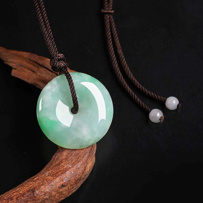 Moss in Snow Natural Ice Jadeite Jade Chinese「Ping An Kou」Pendant Necklace for Women and Men-03