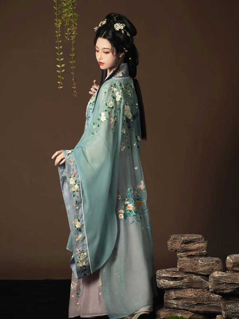 Song of Spring - Peony Flower Embroidery Hanfu Clothing Chinese Dress for Garden Tea Party-04