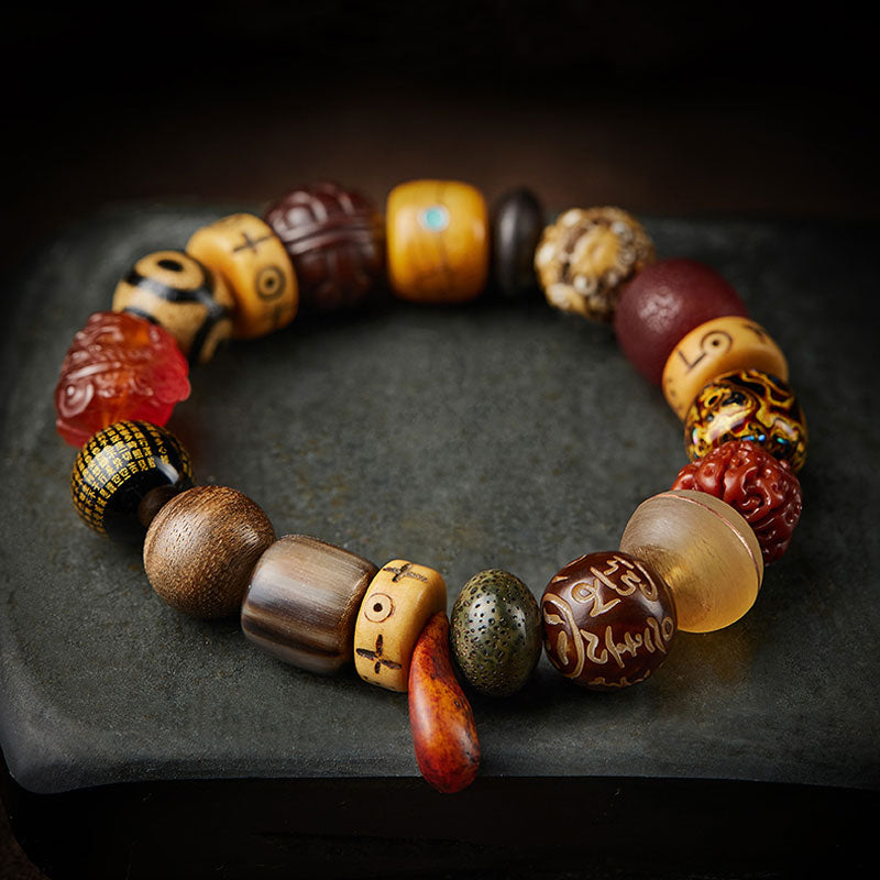Bracelet multi-pierres précieuses Bodhi Seed Prajna Heart Sutra à six personnages pour hommes et femmes