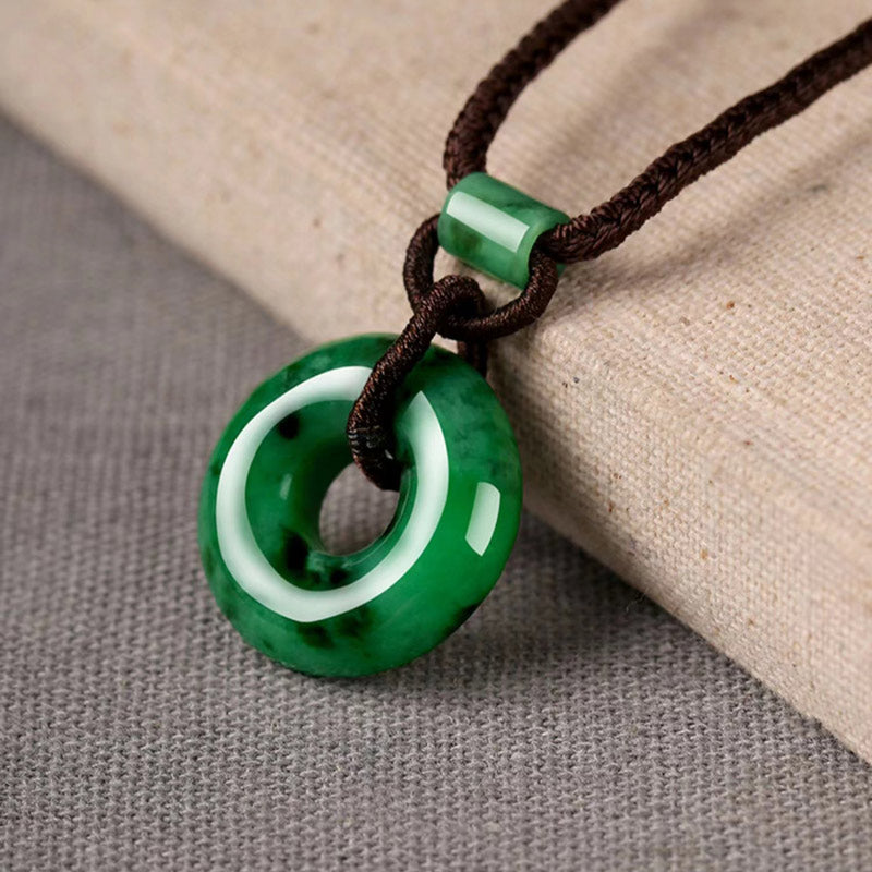 Natural Emerald Green Ice Jadeite Jade Chinese「Ping An Kou」Pendant Necklace for Women and Men-03