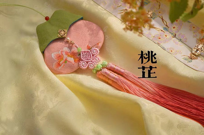 Silk Embroidered Tassel Prayer Sachet Filled with Magnolia Flower Herb Fragrant Bag Chinese Gift