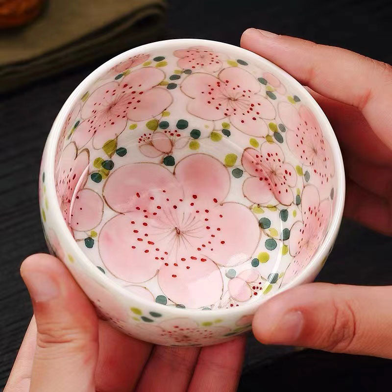 Jingdezhen artisan peint à la main fleur de pêcher rose tasse à thé
