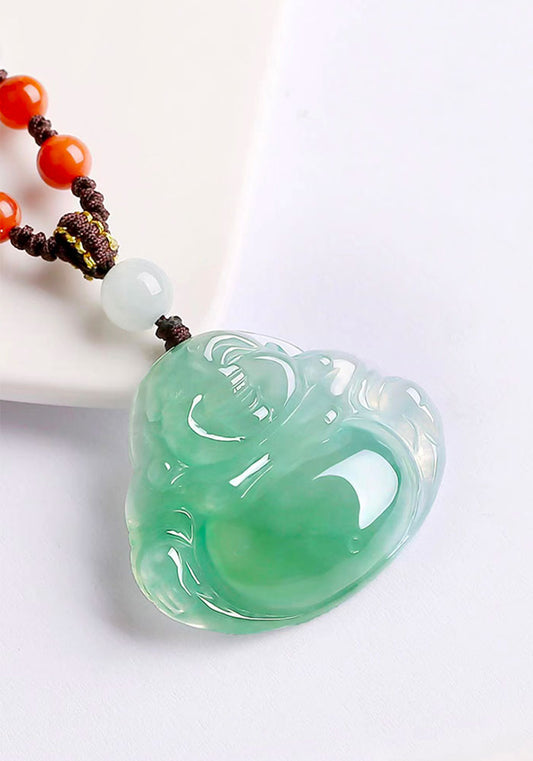 Natural Jadeite Jade Laughing Buddha「Happiness」Pendant Necklace for Men and Women-01