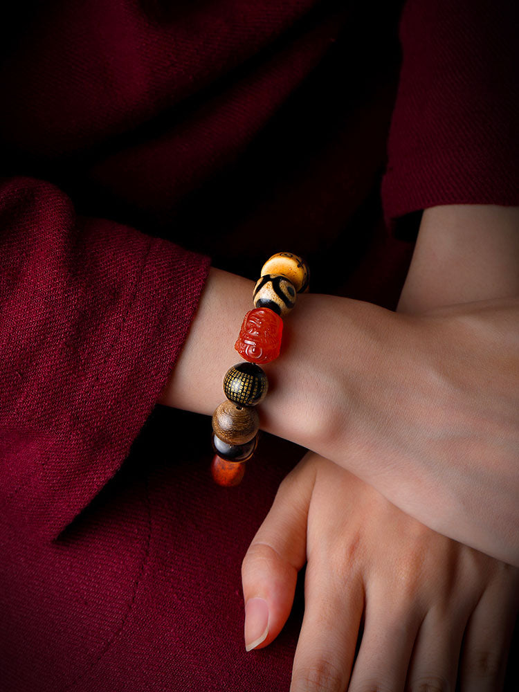 Bracelet multi-pierres précieuses Bodhi Seed Prajna Heart Sutra à six personnages pour hommes et femmes