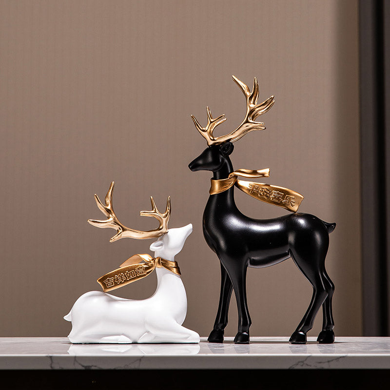 Paix et joie, bonne chance – Une paire de statues de cerf de bon augure, décoration d'intérieur.