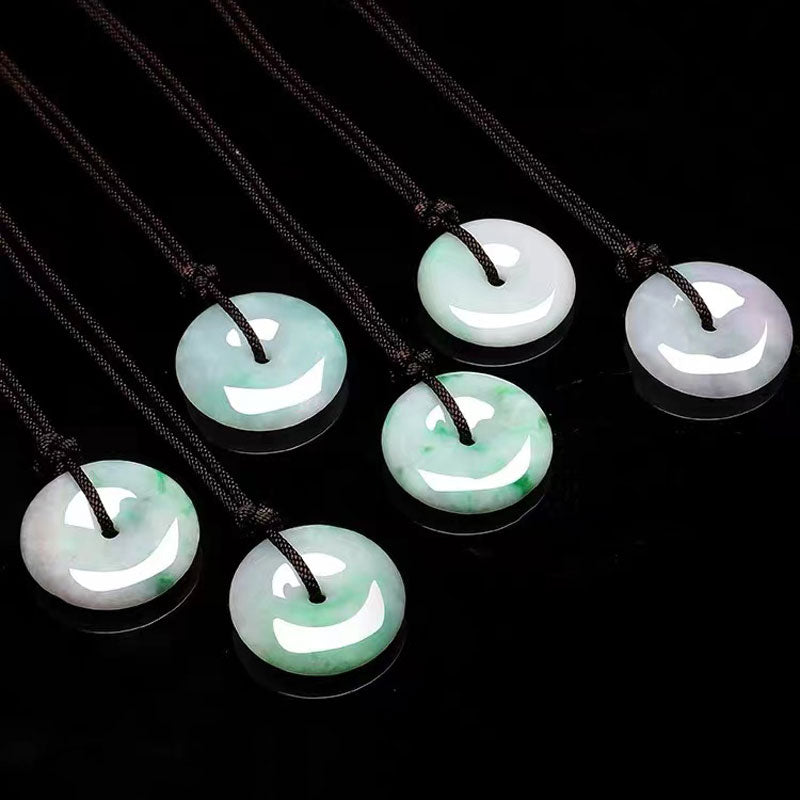 Moss in Snow Natural Ice Jadeite Jade Chinese「Ping An Kou」Pendant Necklace for Women and Men-04