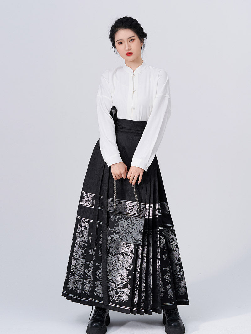 Vintage Chinese Traditional Auspicious Goat Pattern Yarn-dyed Jacquard Cloth Mamianqun Morden Hanfu Skirt
