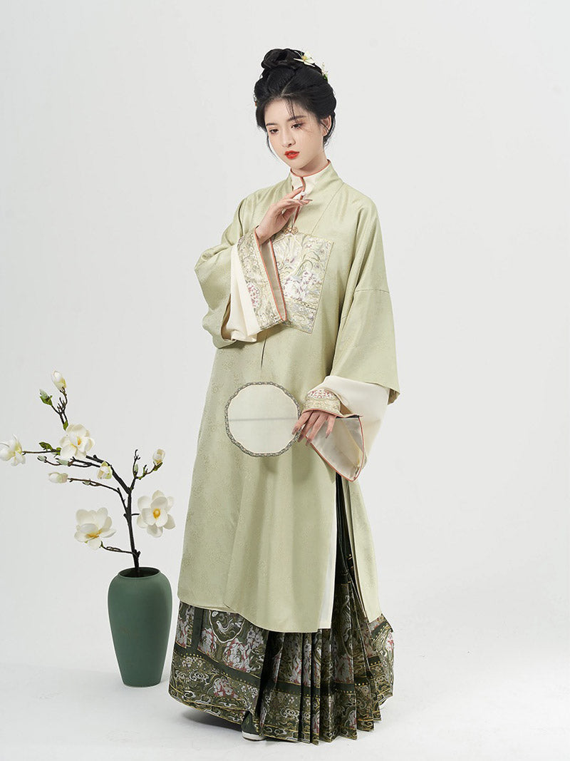 Traditional Ancient Chinese Style Phoenix and Peony Pattern Green Embroidery Mamianqun Hanfu Dress-03