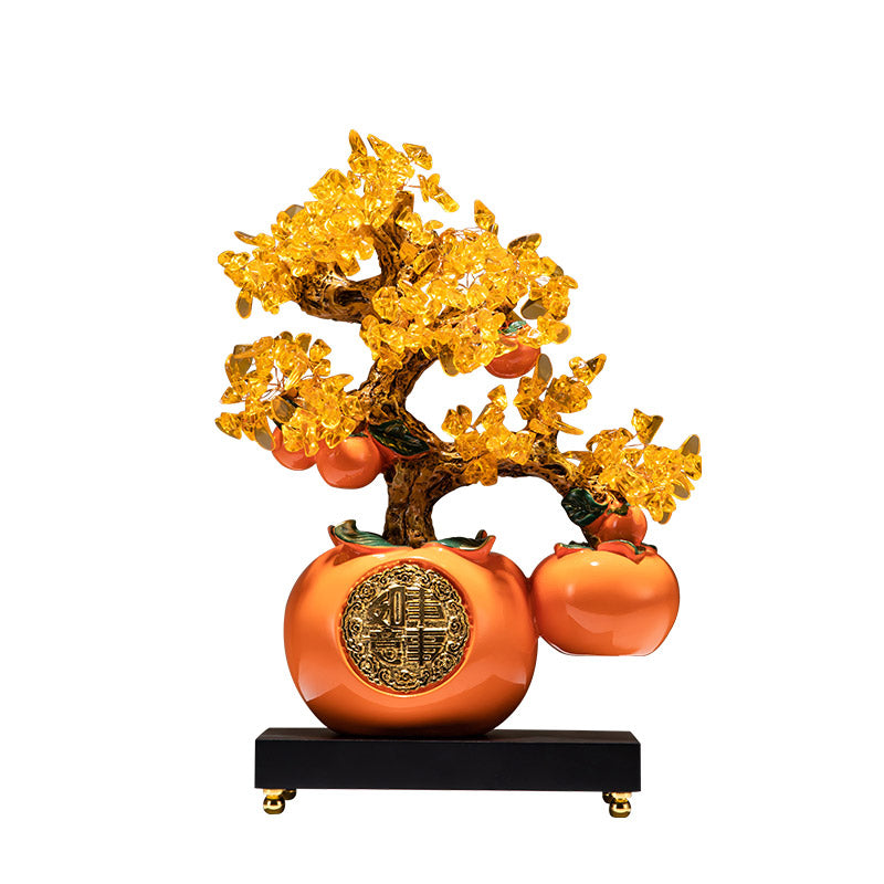 Persimmon 「Shi Shi Ru Yi」 Arbre à argent Arbre de fortune Ornements décoratifs chinois créatifs pour cadeau d'affaires de bureau