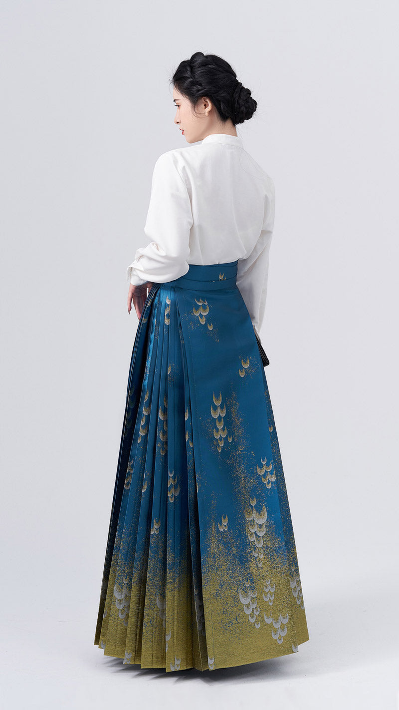 The Sea Glinted in The Moonlight - Embroidery Mamianqun Hanfu Skirt-04