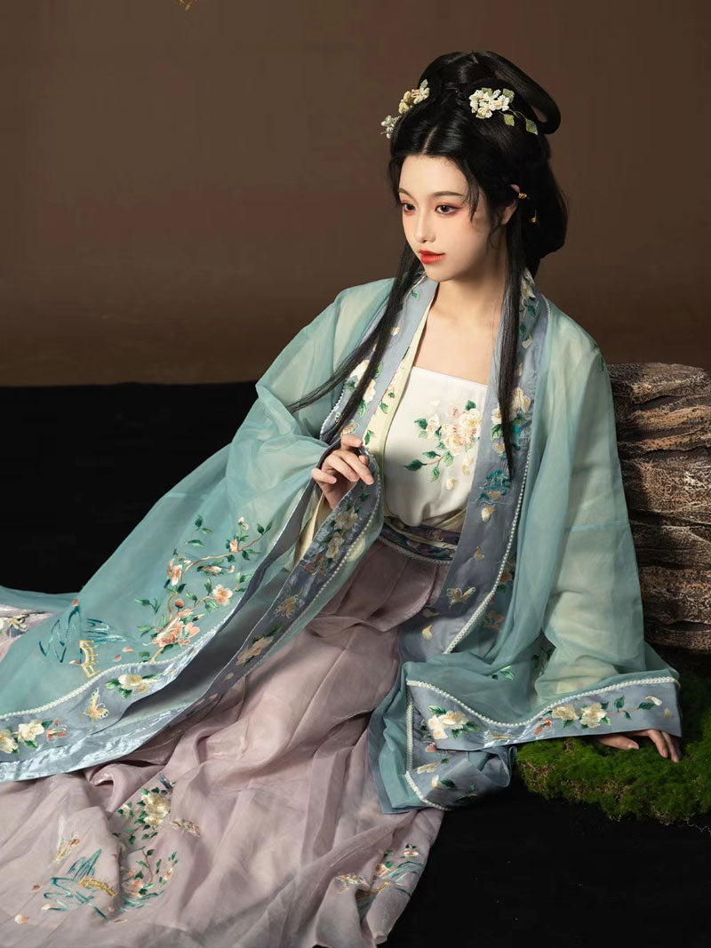 Song of Spring - Peony Flower Embroidery Hanfu Clothing Chinese Dress for Garden Tea Party-03