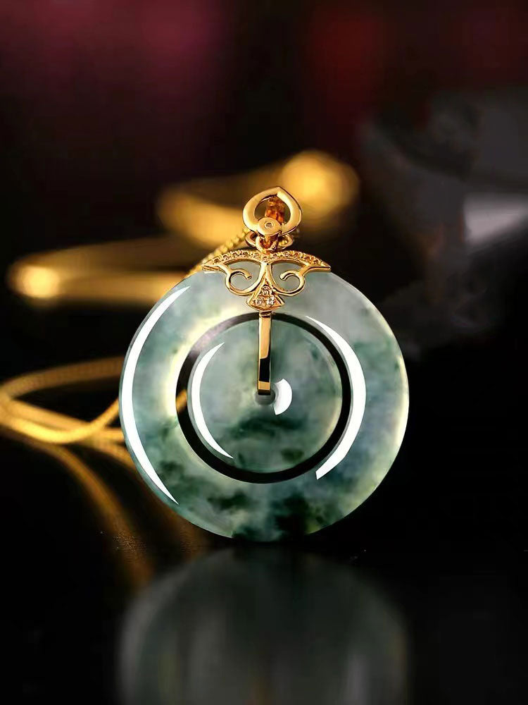 Natural Ice Jadeite Jade Chinese Concentric Knot「Health Harmony & Happiness」Ping An Kou Pendant Necklace for Women-03