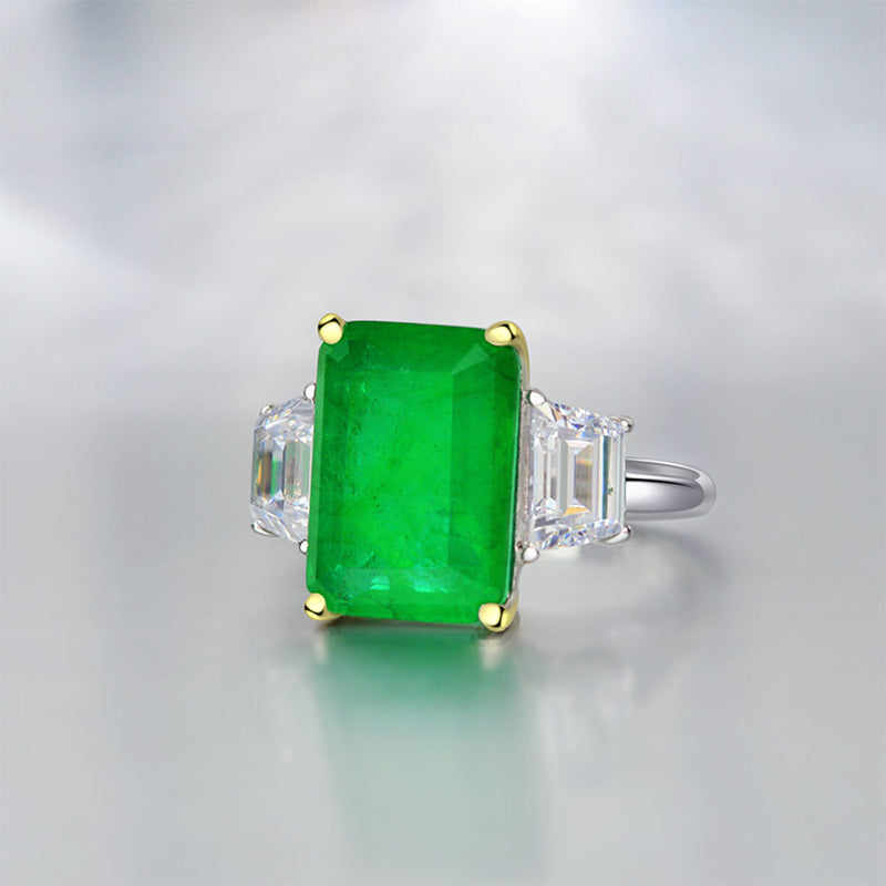 Handmade Antique Three Stone Emerald Cut Cubic Zirconia Ring
