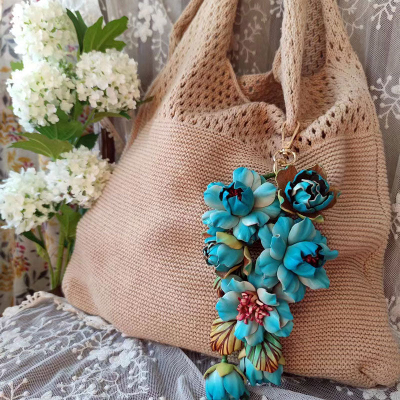 Handmade Three-Dimensional Leather Flower Cluster Bag Charm Bag Accessories