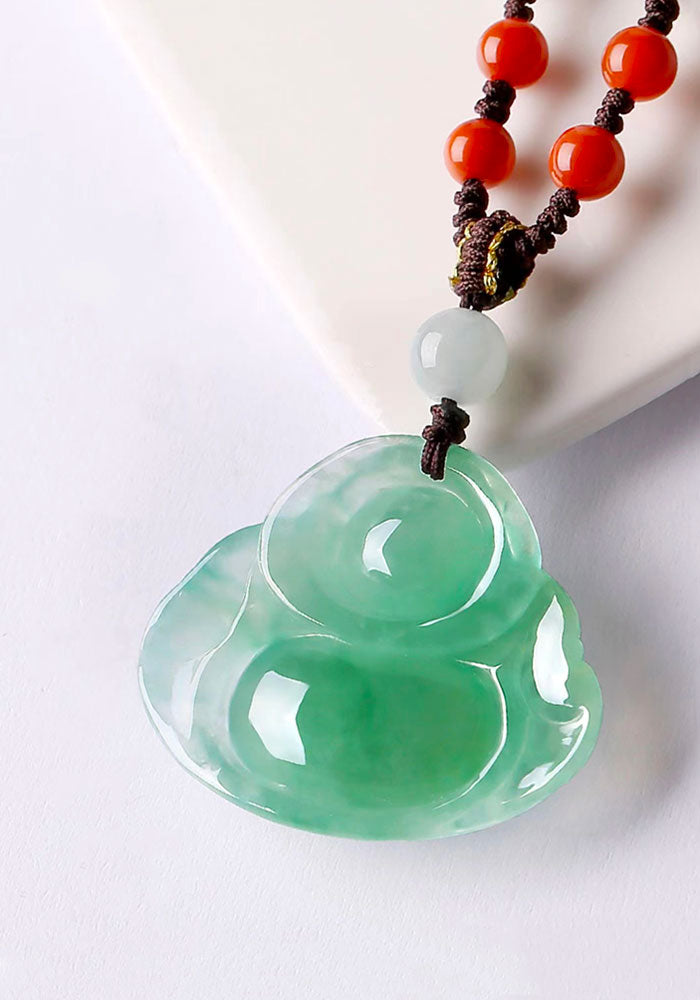 Natural Jadeite Jade Laughing Buddha「Happiness」Pendant Necklace for Men and Women-05