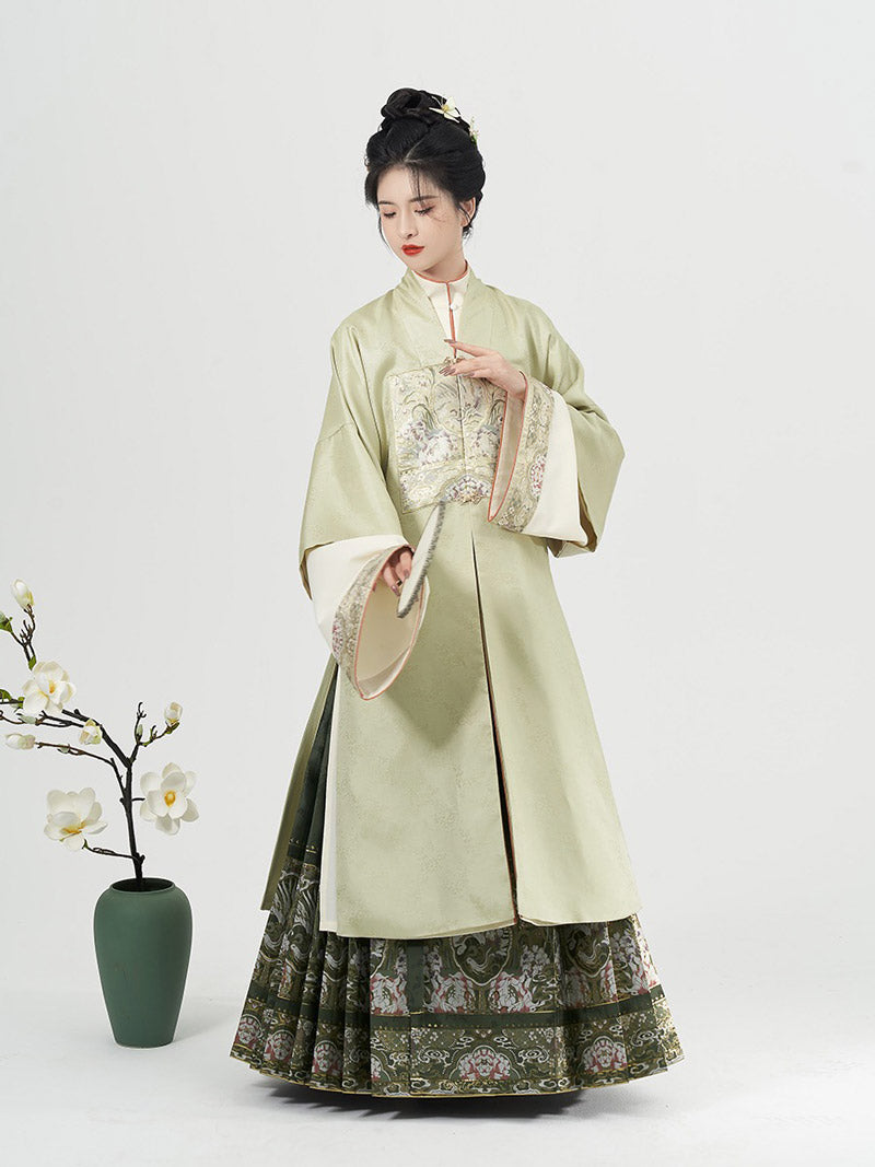 Traditional Ancient Chinese Style Phoenix and Peony Pattern Green Embroidery Mamianqun Hanfu Dress-06