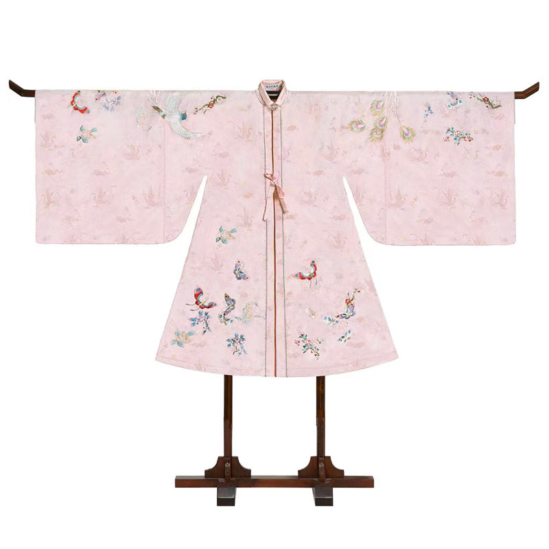 Pink Flowers and Birds Embroidered Hanfu Clothing Horse Face Skirt Daily Wear-05