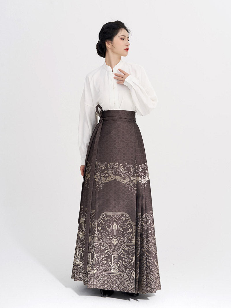 Jupe Hanfu Mamianqun Morden en tissu Jacquard teint en fil, Vintage, traditionnel chinois, motif de fleurs de bon augure