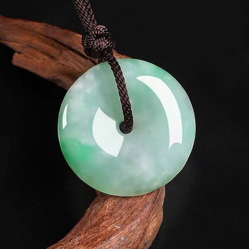 Moss in Snow Natural Ice Jadeite Jade Chinese「Ping An Kou」Pendant Necklace for Women and Men-05