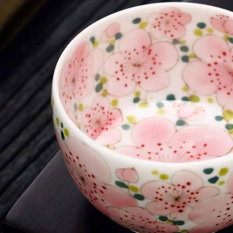 Jingdezhen artisan peint à la main fleur de pêcher rose tasse à thé