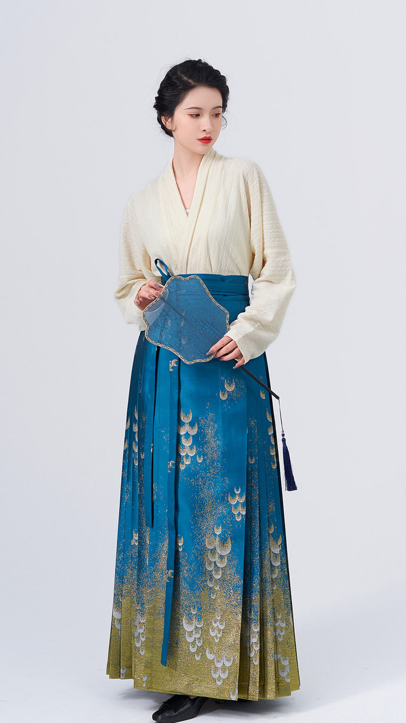 The Sea Glinted in The Moonlight - Embroidery Mamianqun Hanfu Skirt-05