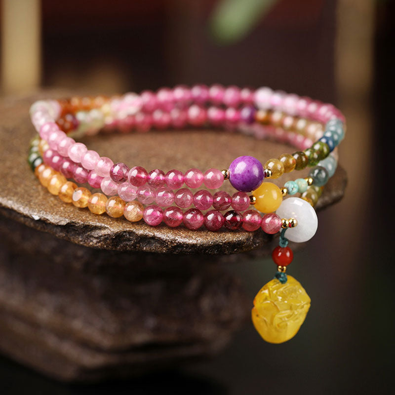Pink Tourmaline Stacking Bracelet with Multi-Gemstone-02