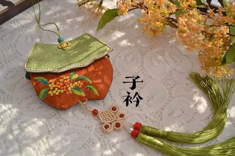 Silk Embroidered Tassel Prayer Sachet Filled with Magnolia Flower Herb Fragrant Bag Chinese Gift