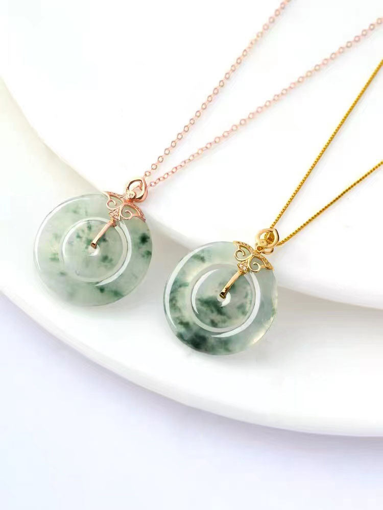 Natural Ice Jadeite Jade Chinese Concentric Knot「Health Harmony & Happiness」Ping An Kou Pendant Necklace for Women-02