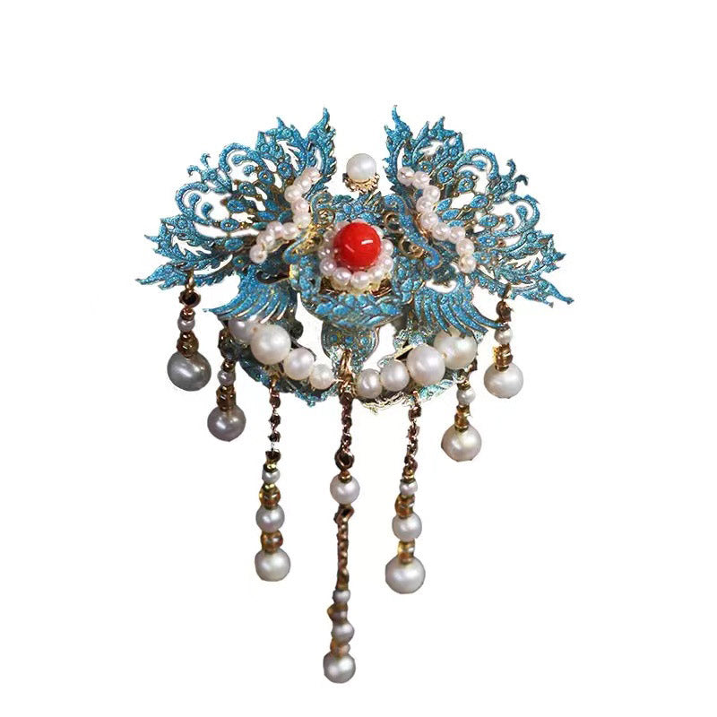 Épingle à cheveux à pampilles en perles cloisonnées bleues de Style chinois rétro, accessoire Hanfu