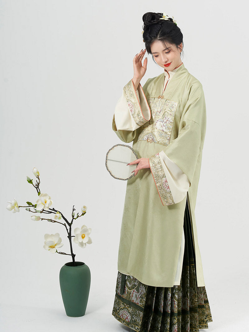 Traditional Ancient Chinese Style Phoenix and Peony Pattern Green Embroidery Mamianqun Hanfu Dress-05