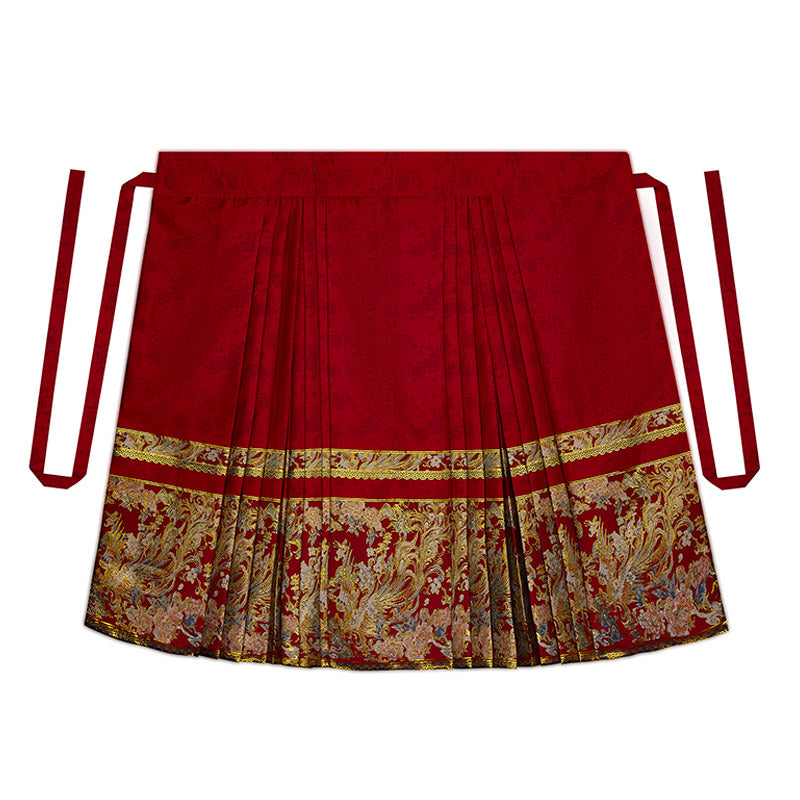 Vintage Chinese Style Phoenix and Peony Pattern Embroidery Mamianqun Hanfu Skirt-06