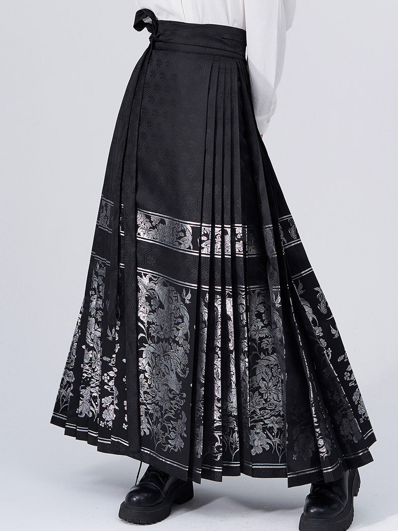 Vintage chinesischer traditioneller Hanfu-Rock mit garngefärbtem Jacquard-Stoff und glücksbringendem Ziegenmuster (Mamianqun Morden Hanfu).