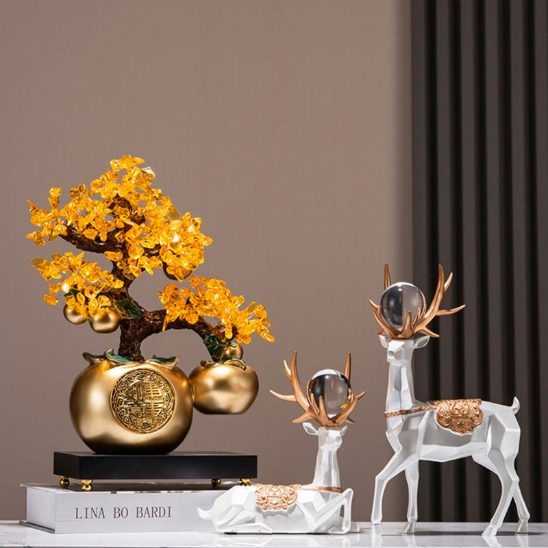 Persimmon 「Shi Shi Ru Yi」 Arbre à argent Arbre de fortune Ornements décoratifs chinois créatifs pour cadeau d'affaires de bureau