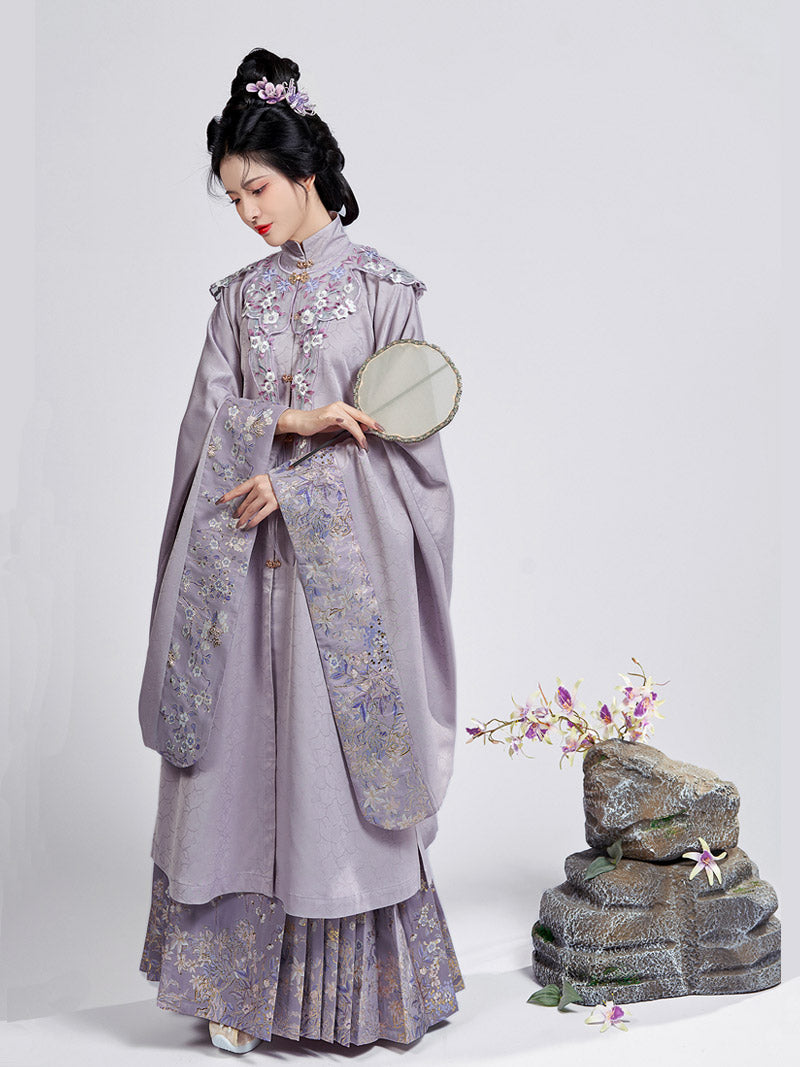 Violet Vintage Ancient Chinese Style Embroidery Hanfu Mamianqun Skirt Suit