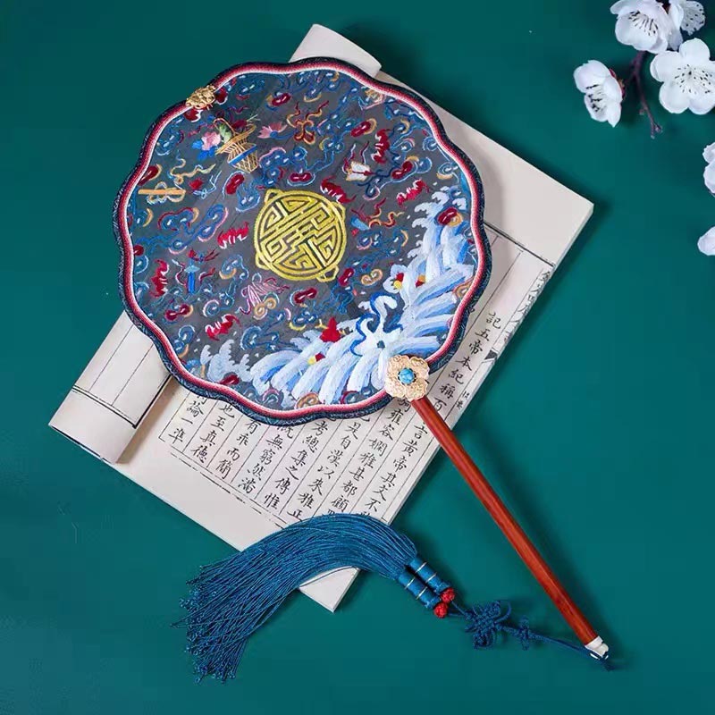 Handmade Double Side Embroidered Suzhou Embroidery Blooming Peony Flower Chinese Handheld Decorative Fan Chinese Art-06
