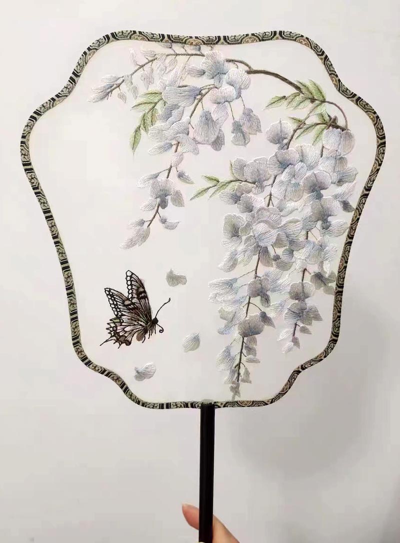 Bluedail Blooming Flowers with Butterfly Single Side Embroidered Handheld Fan Tradional Chinese Fashion-06