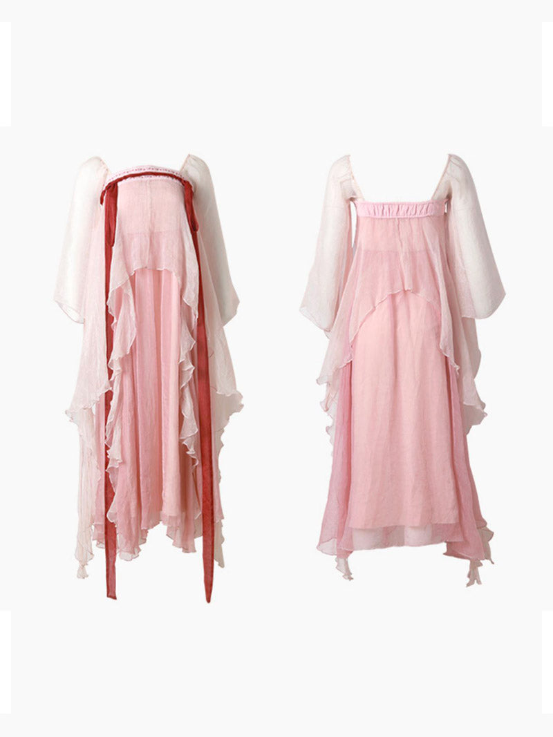 Handmade Pink Modern Hanfu Dess Daily Hanfu Skirt Chinese Style Chiffon Fairy Dress Pink / S Handmade Pink Modern Hanfu Dess Daily Hanfu Skirt Chinese Style Chiffon Fairy Dress Pink / S