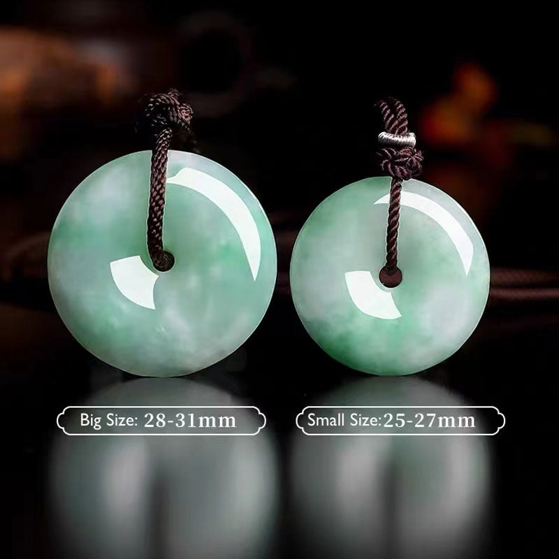 Moss in Snow Natural Ice Jadeite Jade Chinese「Ping An Kou」Pendant Necklace for Women and Men-06