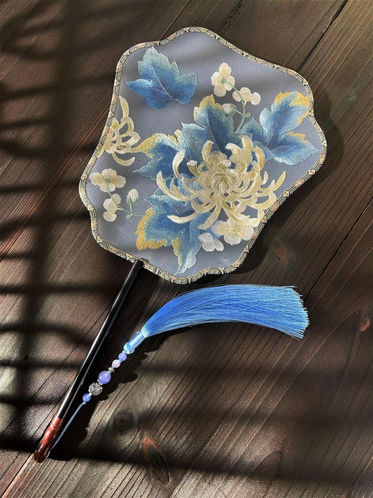 Bluedail Single Side Embroidered Blooming Chrysanthemum Season Handheld Fan Chinese Fashion-01