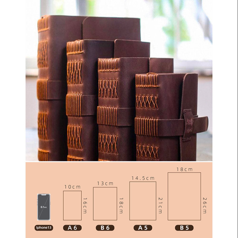 Journal en cuir vintage cousu à la main, 480 pages, carnet de voyage (quatre tailles au choix)