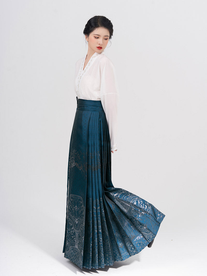 Jupe Hanfu Mamianqun Morden en tissu Jacquard teint en fil, Vintage, traditionnel chinois, motif de fleurs de bon augure